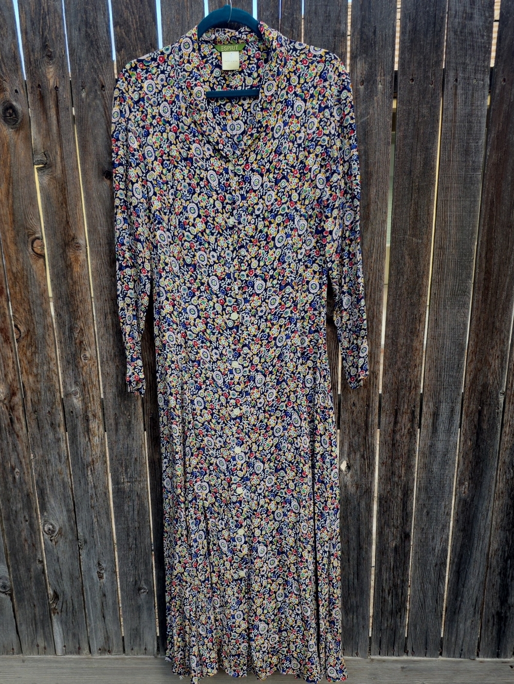 Esprit Vintage Modest Floral Long Sleeve Maxi Dress in Navy Multicolor